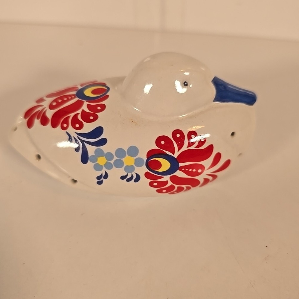 Vintage Ceramic Floral Bird Pomander Potpourri Sachet 1.75" Tall 4" Long